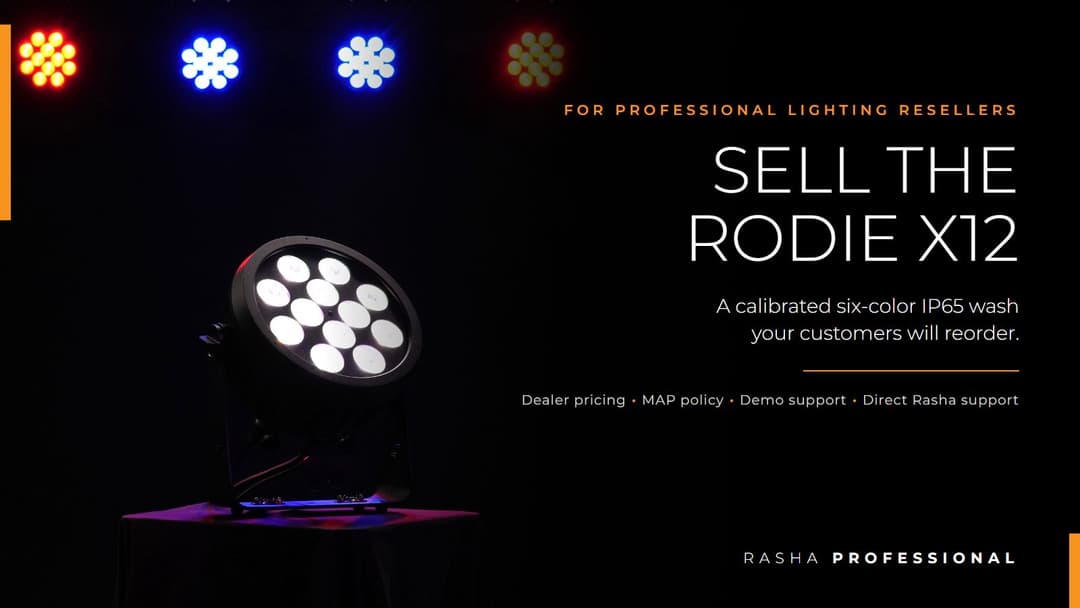 Rodie X12 RGBACL IP65 LED wash light for professional lighting resellers, Rasha dealer program